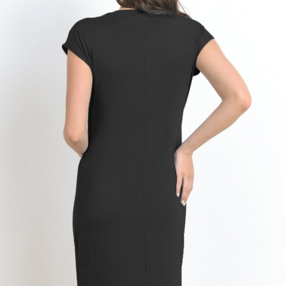 [CND1059] BK/GY Round Neck Color Block Asymmetrical Wrap Modal Nursing Tunic - Picture 4 of 4